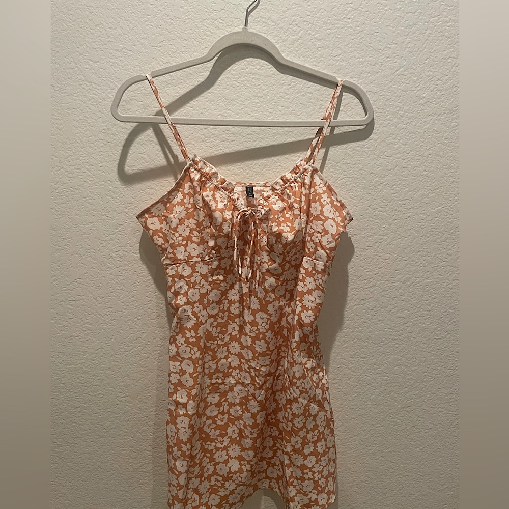 White and orange flower mini dress